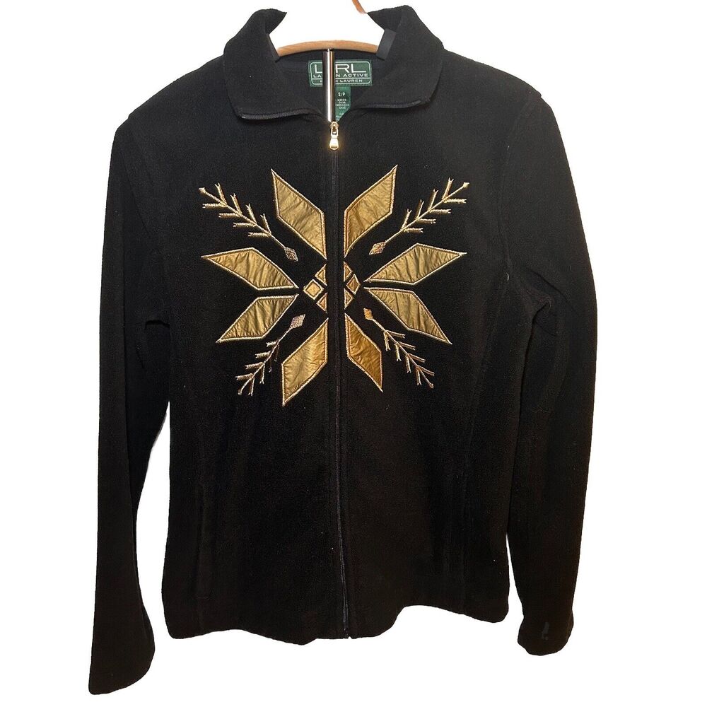 Vintage Ralph Lauren Black Fleece Snowflake Holiday Jacket Full Zip Womens Small